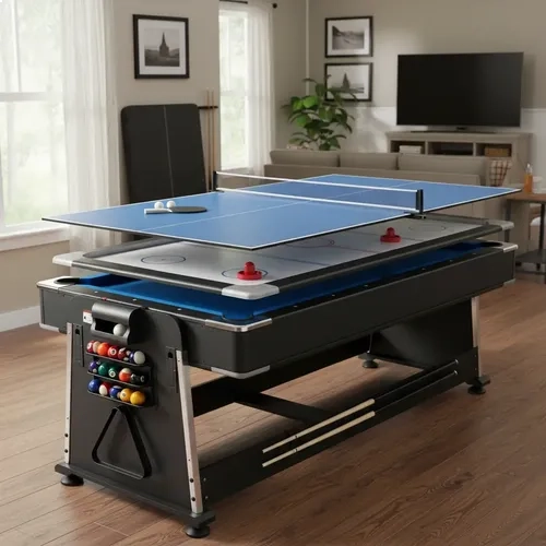 Mesa Multijogos 4 em 1 Winmax com Ping Pong, Bilhar, Air Hockey, Acessórios + 5 Figurinhas da Copa