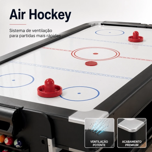Mesa Multijogos 4 em 1 Winmax com Ping Pong, Bilhar, Air Hockey, Acessórios + 5 Figurinhas da Copa