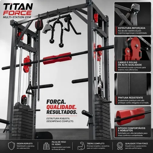 Multi Estação Smith Crossover Titan Force 144kg Ahead Pro