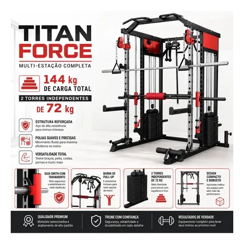 Multi Estação Smith Crossover Titan Force 144kg Ahead Pro